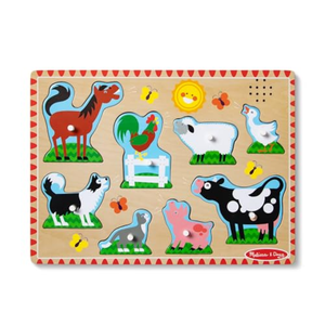 Melissa & Doug Farm Animals Sound Puzzle - Wooden Peg Puzzle with Sound Effects (Pack of 2)