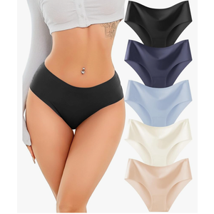 Take Talk Seamless Underwear for Women Sexy Mid Rise Brief Ladies No Show Bikini Panties Womens Cheeky 5 Pack XS-XL