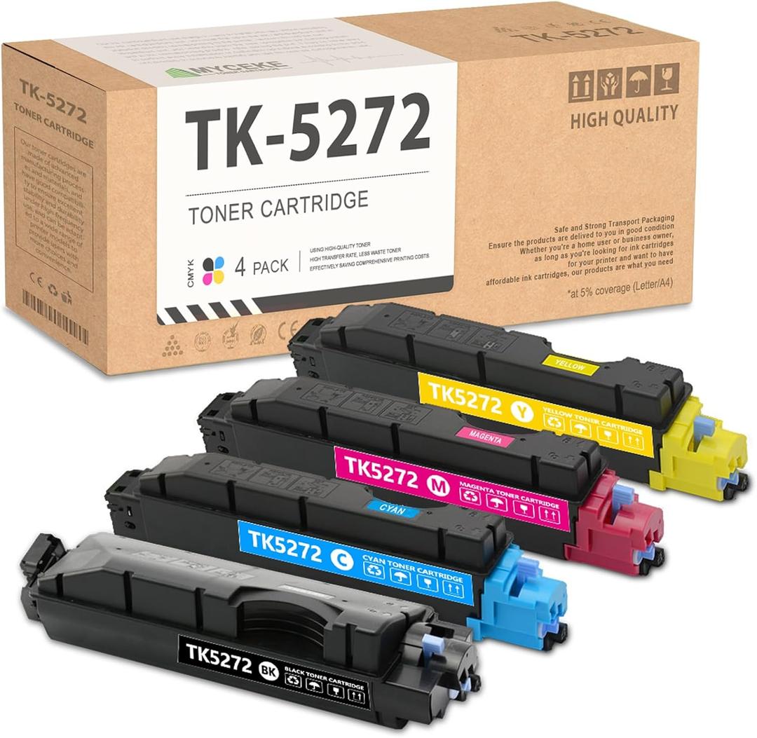4 Pack TK5272 Toner Cartridge: Compatible TK5272K TK5272C TK5272M TK5272Y Toner Replacement TK-5272 Toner Cartridge for Kyocera ECOSYS M6235cidn M6630cidn Printer Black 8,500 Pages & Color 6,500 Pages (Black Cyan Magenta Yellow)