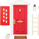 Christmas Elf Wooden Miniature Red Magical Elf Tooth Fairy Door Kit with Accessories Mini Red Fairy Door Tiny Wooden Festive Set for Tale Room Decoration DIY Activities 18.5cm 7 Inch