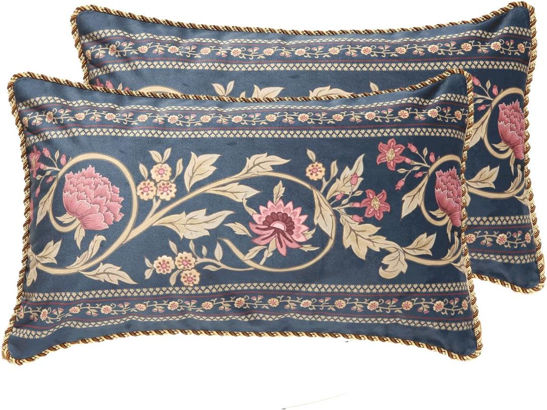patdrea Designer Vintage Old School Throw Pillow Cover 12x20 inches,Black Velvet with Colorful Floral Pattern,Decorative Lumbar Pillowcases Cushion for Bed Living Room Outdoor Car,Pack of 2