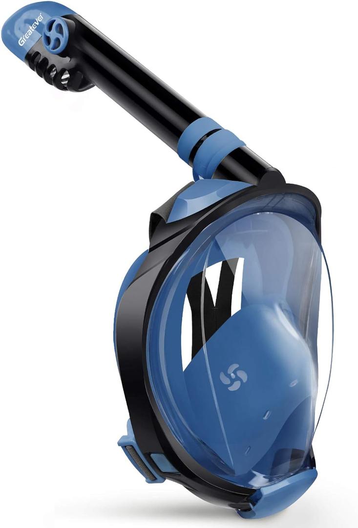 Greatever G2 Full Face Snorkel Mask with Latest Dry Top System,Foldable 180 Degree Panoramic View Snorkeling Mask with Camera Mount,Safe Breathing,Anti-Leak&Anti-Fog (Large/ X-Large, Cerulean blue)