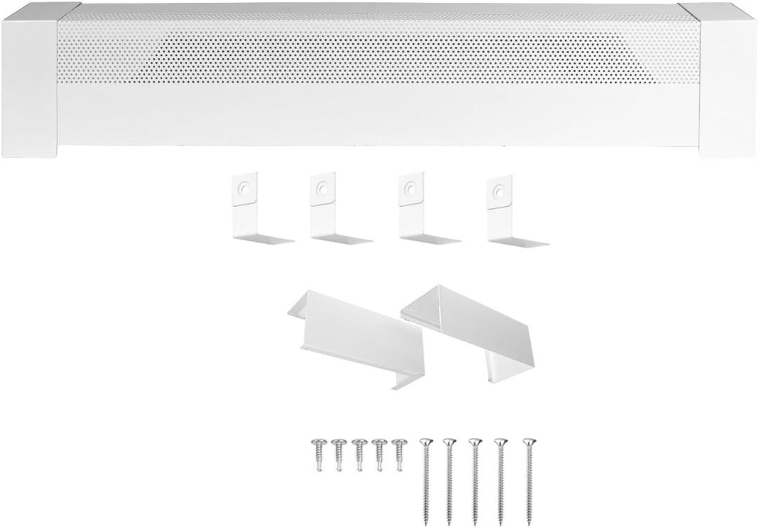 Baseboard Heater Covers with Left and Right Endcaps,Suit for Bathroom & Hydronic System for Replacing Old Cover Galvanized Steel Slip-On White (4ft)