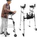 Stand Up Walker for Seniors & Elderly with 6" Bearing Wheels - Dual Mode Platform Walker, Height Adjustable Frame with Arm Support & Storage Bag, Foldable Lightweight Aluminum Upright Mobility Aid