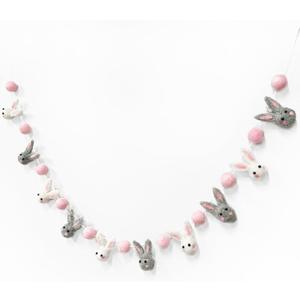 pinkblume Easter Felt Garland Wool Rabbit Pom Pom Banner,Handmade Bunny Ball Garland for Easter Holiday Baby Shower/Some Bunny is One/Nursery Decorations/Wall Hanging Decor(White/Pink/Grey)