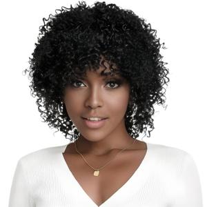 BECUS Afro Curly Wigs for Black Women Heat Resistant Brazilian Remy Human Hair Wigs(8 inches Natural Spiral Black #1B)