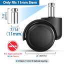 MaxGear 2" Office Chair Wheels Heavy Duty Replacement, Mute Rubber Rotating Desk Chair Caster Wheels, Safe for All Floors Including Hardwood, Only Fits 11mm Stem, NOT for 10mm or IKEA Chairs, Set of 5