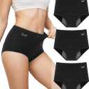 Benirap Period Underwear for Women Heavy Flow Leakproof High Waisted Cotton Panties Postpartum Menstrual Briefs 3 Pack, SMALL