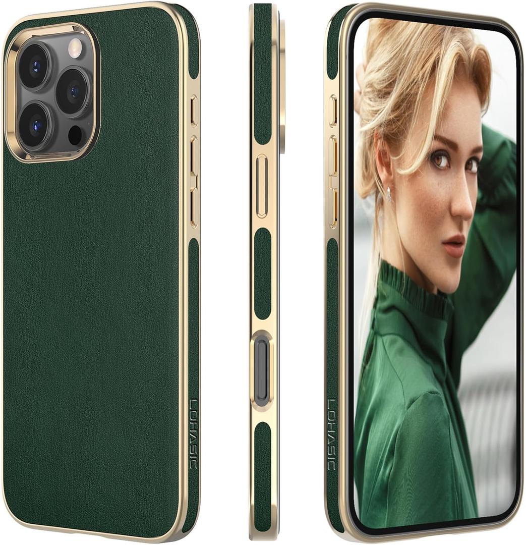LOHASIC for iPhone 16 Pro Case Leather, Slim Luxury Designer Cover Compatible with Apple iPhone 16 Pro, Soft Vegan Aesthetic Business Protective Leather iPhone 16 Pro Case, Dark Green