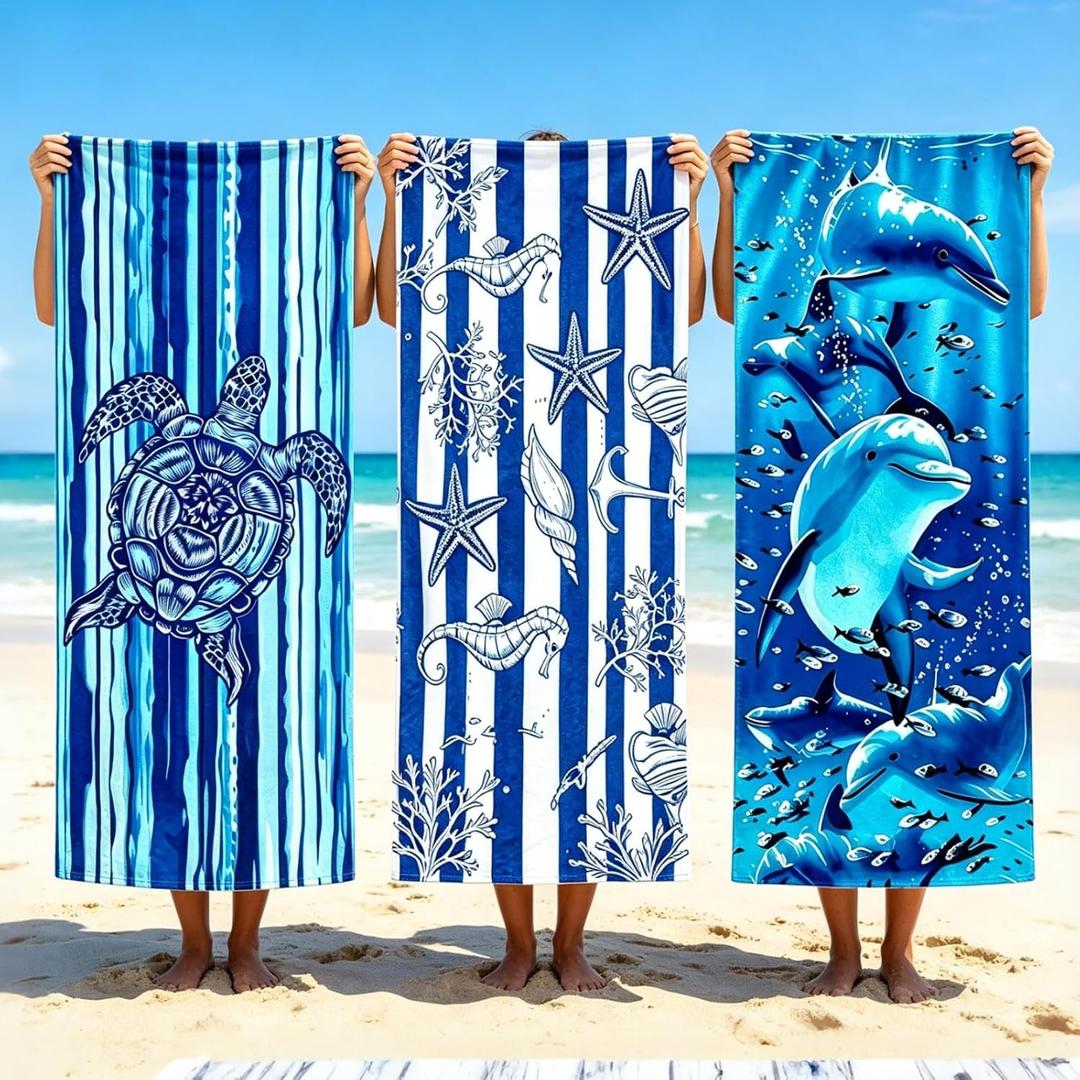 Microfiber Beach Towel, Oversized Quick Dry Pool Towel 72”x 35” Beach Towel Sand Free Super Absorbent Large Towels for Swimming Beach Accessories Essentials Adults Gifts (3pc)