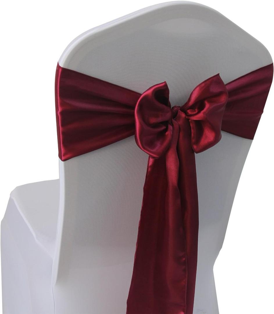 WELMATCH Burgundy Satin Chair Sashes Bows - 50 pcs Wedding Banquet Party Event Decoration Chair Bows (Burgundy, 50)
