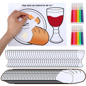Kosiz 36 Set Last Supper Crafts Bulk DIY Holy Communion Craft Color Your Own Christian Easter Last Supper with Colored Pen for Easter First Communion Religious Sunday Church Holy Week Party Activities
