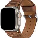 Wristitani Leather Bands Compatible With Apple Watch Band for Men, Top Genuine Leather Replacement Strap for iWatch Ultra2 Ultra Series 10 9 8 7 SE2 SE 6 5 4 3 (Dark Brown/Silver Buckle), Size: 49/46/45/44/42mm(Series 3)
