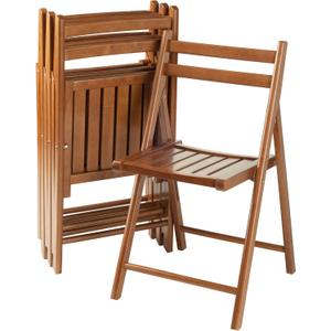 Winsome Robin Folding Chair Set of 4 in Teak, Convenient & Lightweight Portable Kitchen & Dining Chairs for Small Homes & Apartments, Indoor & Outdoor Foldable Seating
