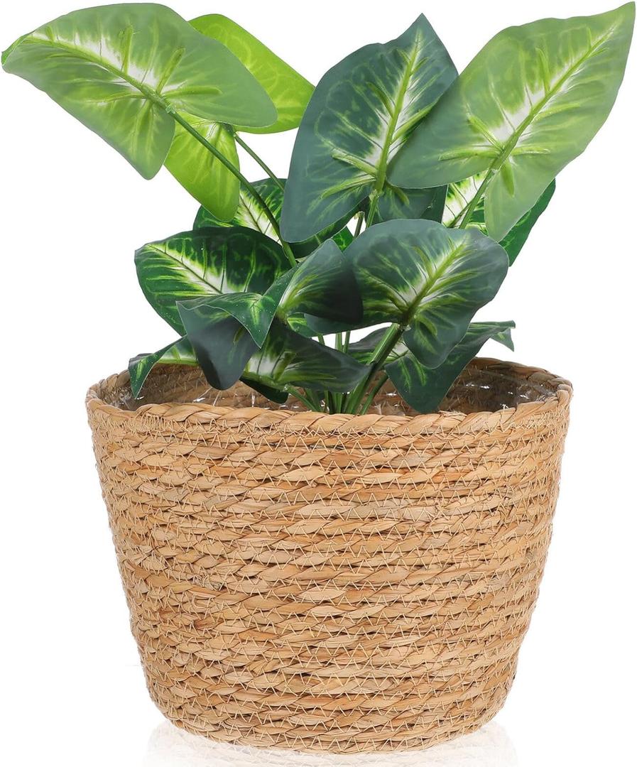 Woven Straw Flower Pot Seagrass Planters Basket Garden Plant Pot Containers Wicker Rattan Vase Sundries Organizer Storage Bins for Indoor Outdoor Plants (25X19CM)