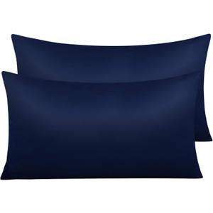 NTBAY Zippered Satin Pillow Cases for Hair and Skin, Luxury King Hidden Zipper Pillowcases Set of 2, 20x36 Inches, Navy Blue