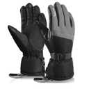 MCTi Ski Gloves,Winter Waterproof Snowboard Snow 3M Thinsulate Warm Touchscreen Cold Weather Women Gloves Wrist Leashes Grey