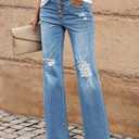 LookbookStore High Waisted Ripped Flare Jeans for Women Distressed Bell Bottom Jeans Wide Leg Pants (Blue, M)