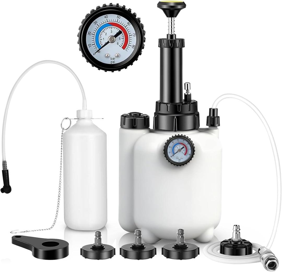3L Brake Bleeder Kit, Brake Fluid Bleeder Kit with Pressure Gauge, Brake Bleeding Kit with 1L Waste Bottle & 4 Upgraded Adapters, Brake Bleeder Tool Suitable for Most Vehicles