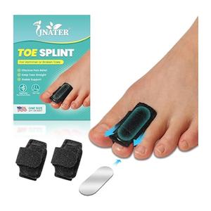 Hammer Toe Straightener - 2 Pcs Hammer Toe Corrector for Women & Men, Adjustable Toe Splints & Wraps with Aluminum Plate Support for Curled, Bent & Broken Toe-Day & Night Relief (Black)