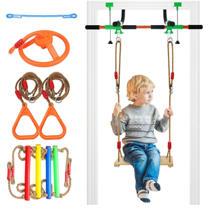 Doorway Swing for Kids & Door Pull Up Bar for Adults - Indoor Kid Swing with 4pcs Accessories - Multi-Function Doorway Gym for Family Fitness & Play (Orange)