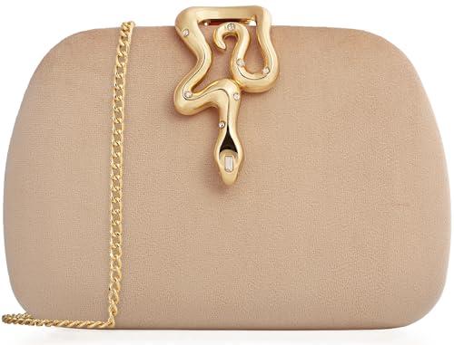 nodeber Velvet Evening Clutch Purse for Women-Snake Clasp Formal Handbag,Hard Shell Design Bag for Weddings, Parties, Prom & Special Occasions(Nude)