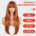Allbell Ginger Wigs for Women 4x4 Realistic Scalp Free Parting Long Straight layered Wig With Bangs 26 inch Natural Looking Wig Synthetic Heat Resistant Fiber for Daily Party Use