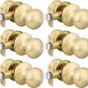 goldenwarm Gold Closet Door Knobs, Passage Door Knobs, Brushed Gold Door knob Without Lock for Hallway, Closet(6 Pack)