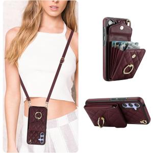QLTYPRI Crossbody Wallet Case for Samsung Galaxy A16 4G/5G, PU Leather Phone Case with RFID Blocking Card Slots Holder Ring Kickstand Wrist Strap Lanyard Handbag Purse Cover for Samsung A16 - Wine Red