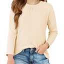 Haloumoning Girls Long Sleeve Tees Kids Casual Crewneck Pleated T Shirts Cute Fall Tops 5-14 Years Beige
