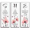 DONFENTHY 3 Pieces Inspirational Pink Floral Wall Decor Wooden Hanging Wall Art Christian Quotes SHE Word Sign Gift for Girl Teen Women Bedroom Bathroom Living Room Nursery Office (Pink 12x4 Inch)