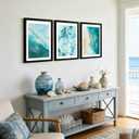 RUURUU Solid Wood Framed Ocean Wall Art Set of 3 Coastal Beach Canvas Prints with Sea Wave Surfing Poster Pictures Modern Nautical Painting Decor for Living Room Bathroom Home Office 16x24inches