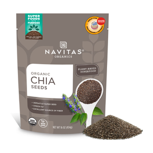 Navitas Organics Chia Seeds – For Chia Pudding, Smoothies, Baking, Salads & More – Omega 3, Fiber, Minerals - USDA Organic, Non GMO, Kosher, Gluten Free, Keto (16oz. Bag, 15 Servings) BBD: 07/2026