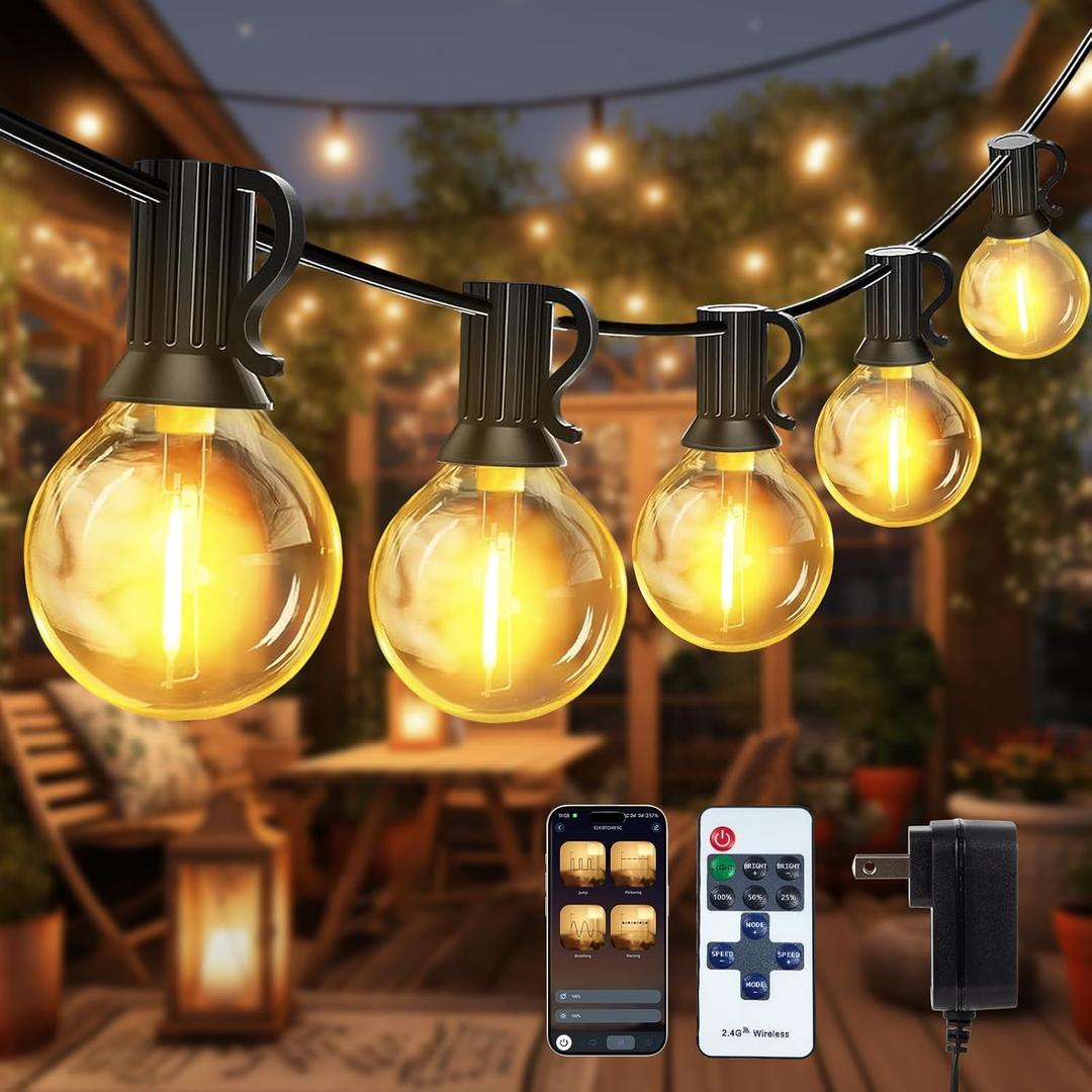 Smart Outdoor String Lights, 100FT G40 LED Outdoor Patio Lights Connectable with 40+2 Shatterproof LED Bulbs, Commercial Grade String Lights APP Control Timer for Backyard Balcony Garden Party