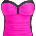 Women's Underwire Tummy Control Swimsuit Top with Push Up - No Bottom Included (X-Large, Pink and Black)