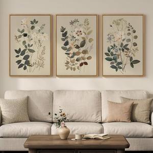 Framed Neutral Floral Botanical Wall Art for Living Room, 3 Piece 20x30 In