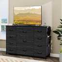 Simoretus 47W Dresser for Bedroom Dresser Storage Organizer with 11 Drawers Chest of Drawers with Charging Station Long Fabric Dresser Drawers for Living Room Closet Entryway Bedroom (Charcoal Black) - Color Charcoal Black