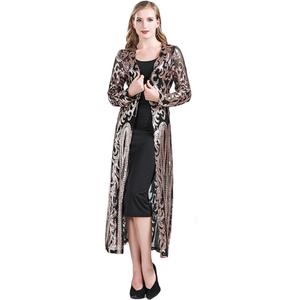 Women's Cardigan Sparkle Sequins Open Front Long Sleeve Cardigan Coat Dress for Evening Party (Black, XXXL)