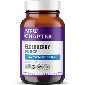 New Chapter Vegan Elderberry Capsules with 64x Concentrated Black Elderberry + Black Currant for Comprehensive Immune Support, Non-GMO Project Verified, Gluten Free, Certified Vegan, 30 Count (EXP: 04/29)