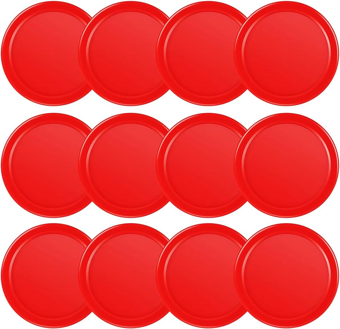 Coopay 3 1/4 Inches Air Hockey Pucks 12 Pack Full Size Heavy Replacement Pucks for Game Tables Equipment Accessories (Red)