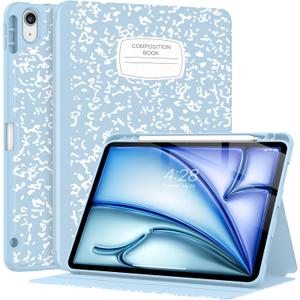 Supveco Case for iPad Air 11 Inch (M3 2025/ M2 2024), iPad Air 5th/ 4th Generation 10.9 Inch 2022/ 2020 with Pencil Holder-[Auto Wake/ Sleep], Premium Folio Stand Soft TPU Back Cover-Ice Blue