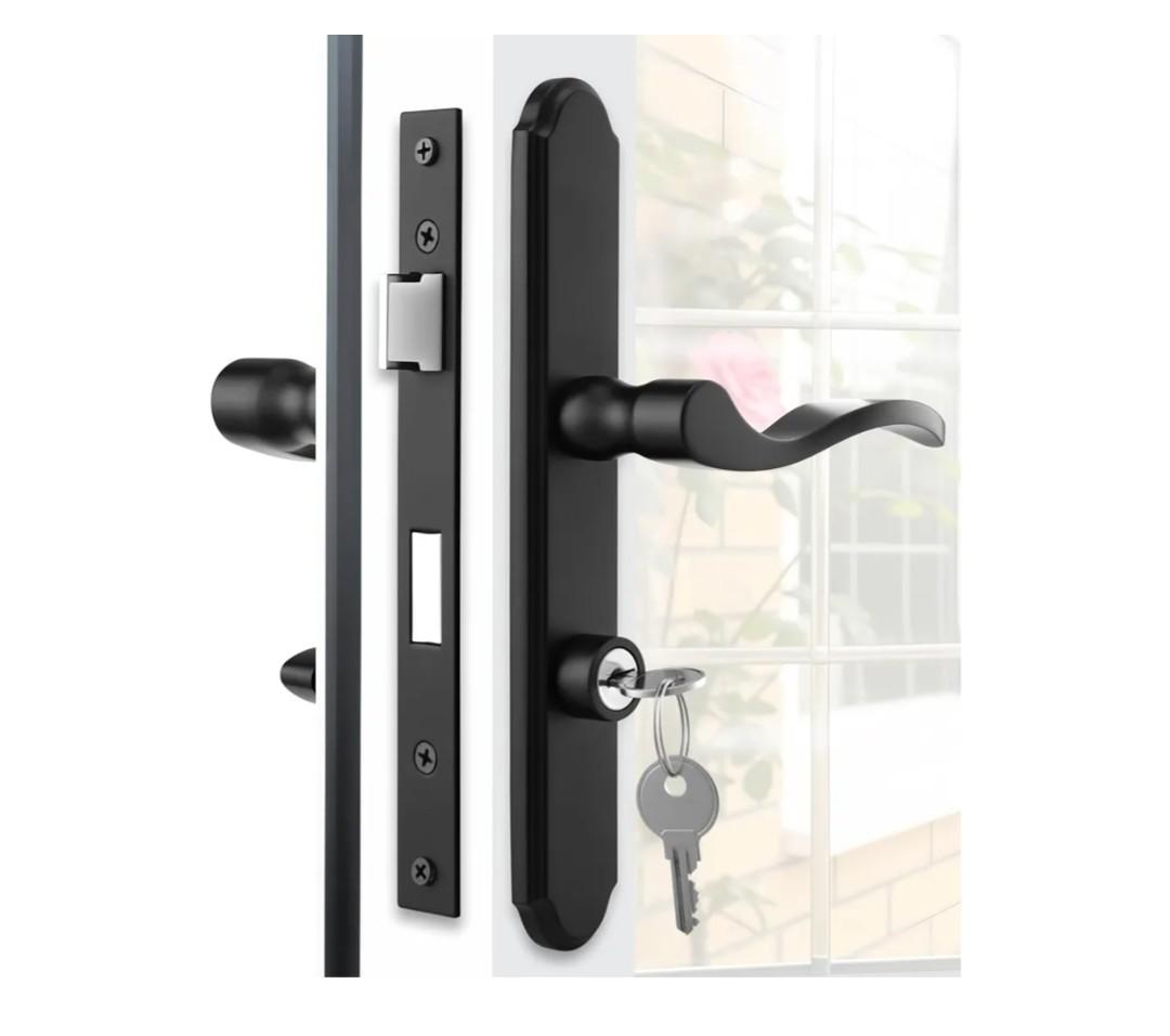 Oxliracc Storm Door Handle Replacement Set Stainless Steel Storm Door Handle with Lock Modern Exterior Door Parts Fits 4.457.9inch Hole Distance (Black)