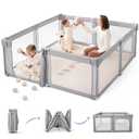 Sweeby Baby Playpen, 59x59 Inch Gate Foldable for Babies and Toddlers, Extra Large With Door Play Yard for Fence Indoor and Outdoor, Gray (Grey(with Door))