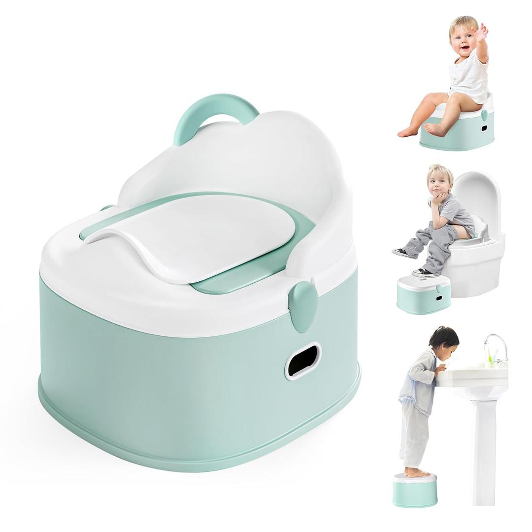 3-in-1 Toddler Potty Training Toilet & Detachable Training Seat & Sturdy Step Stool, Larger Potty Chair for Boy & Girl with Comfortable Backrest, Armrests, Splash Guard (Green)