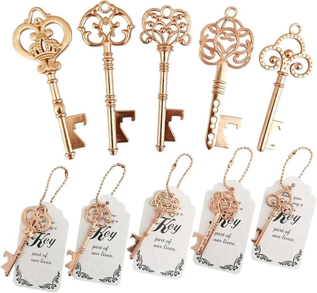 WODEGIFT 50 PCS Wedding Favors Key Bottle Openers,Bridal Shower Party Favors with Thank You Card Tag and Chains,Baby Shower Favors for Guests or Souvenirs for guests Bulk(Rose gold)
