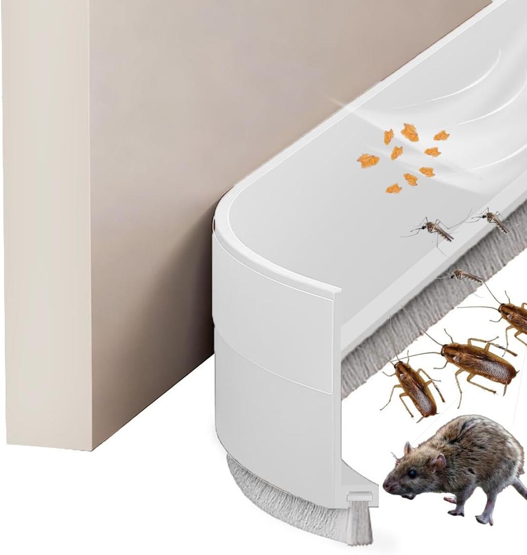 Door Draft Stopper with Brush Reduce Noise, 39" Rubber Door Sweep Breeze Blocker, Adjustable Under Door Draft Stoppers, Soundproofing for Doors, Door Seal - White