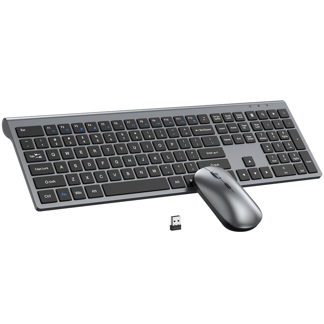 Wireless Keyboard and Mouse Combo, Full Size Keyboard and Mouse, Long Battery Life, Optical Mouse, 2.4G Lag-Free Cordless Mice Keyboard Set Ultra Slim Design for Computer, Laptop, PC, Mac, Windows