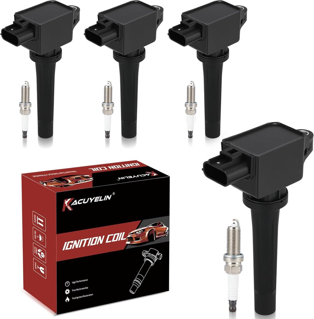 UF656 Ignition Coil Pack and Iridium Spark Plugs Set of 4 Compatible with Mazda 3 6 3 Sport/CX-3 CX-5 MX-5 Miata 2012-2020 2.0L 2.5L L4 Replaces#C1837 93501
