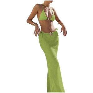 SHENHE Women's 3 Piece String Bikini Set Triangle Halter Starfish Metal Swimsuit with Long Skirt, M