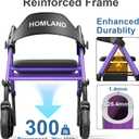 HOMLAND Walkers for Seniors with Seat, Foldable Rollator Walker, Reinforced Aluminum Frame, 8" Big Rubber Wheels for All Terrain, Height Adjustable Lightweight Rolling Walker